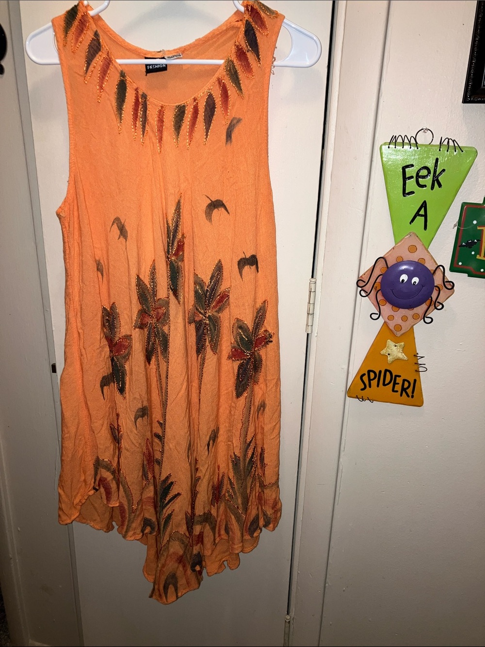 S. R. Fashion Sleeveless Orange Asymmetrical Floral Dress Flowers & Birds